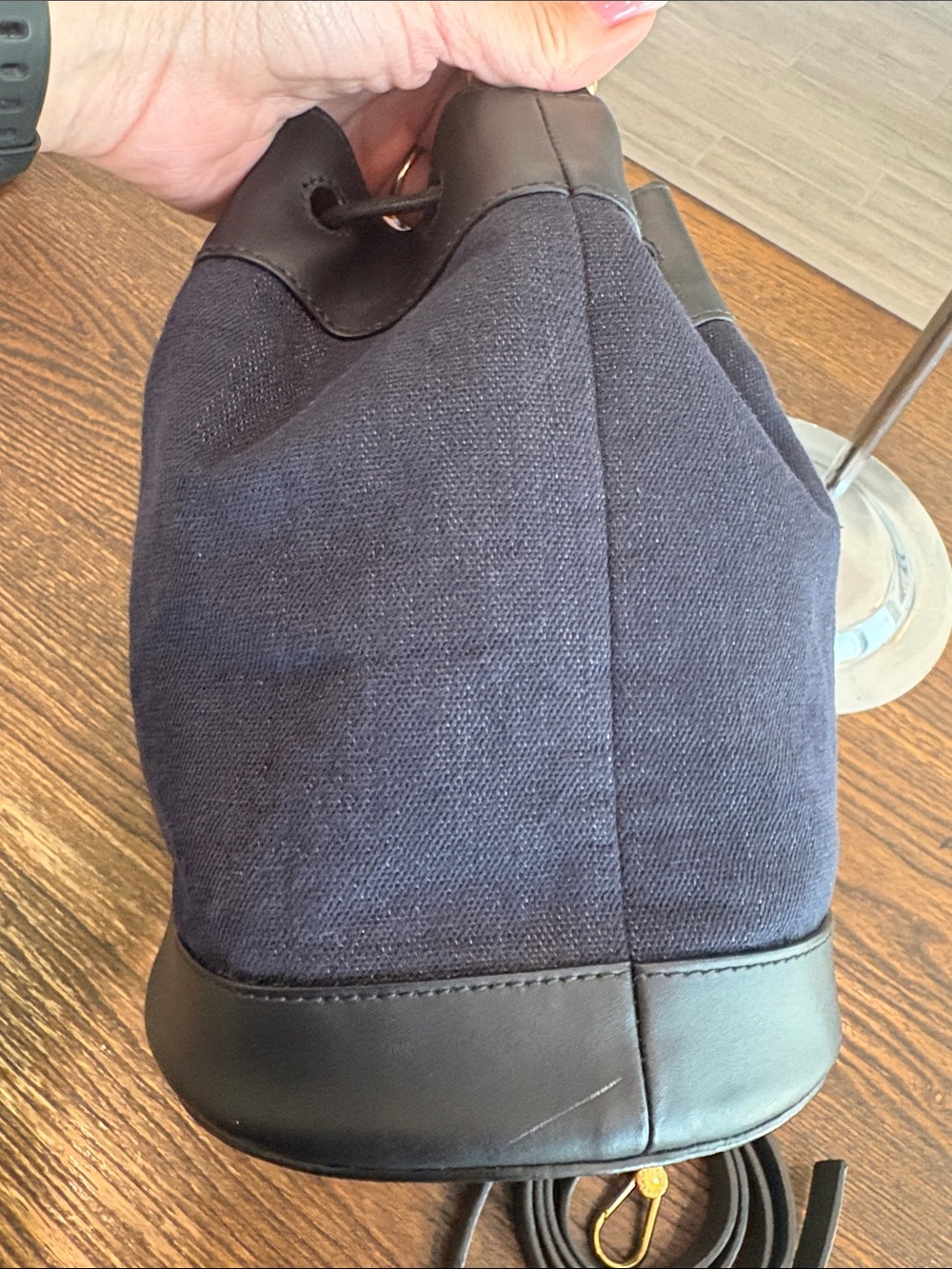 FURLA Corona S Denim and Leather Bucket Bag - Navy/Black EUC - Picture 6 of 11